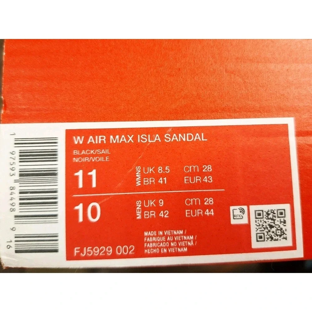 Nike Air Max Isla Black White Sail Women's Sz 11 / Men's 10 Platform Sandal 95